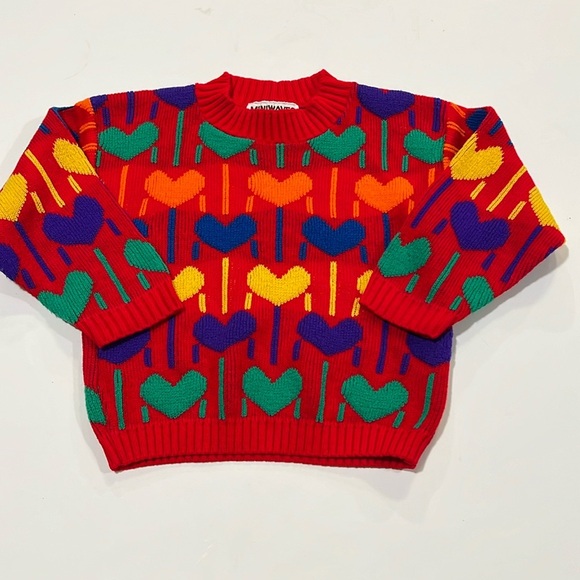 Miniwaves - orlon acrylic heart sweater, rainbow, vintage